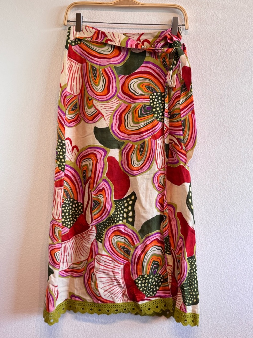 Like New! Farm Rio X Anthropologie Linen Blend Wrap Midi Skirt Floral XS - Picture 3 of 13